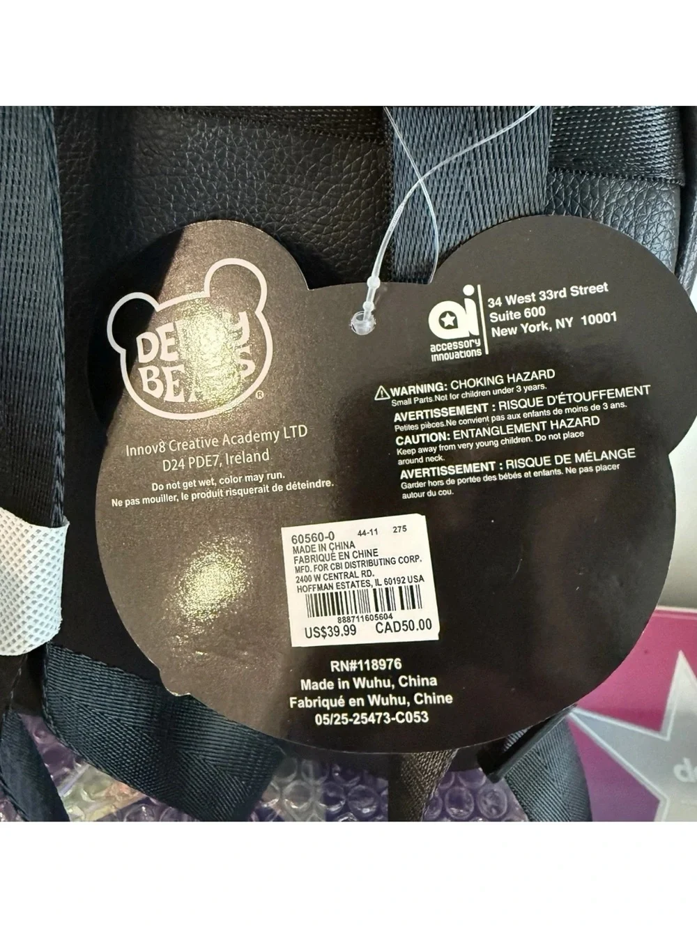 Black Kids Mini Backpack with Colorful Teddy Print